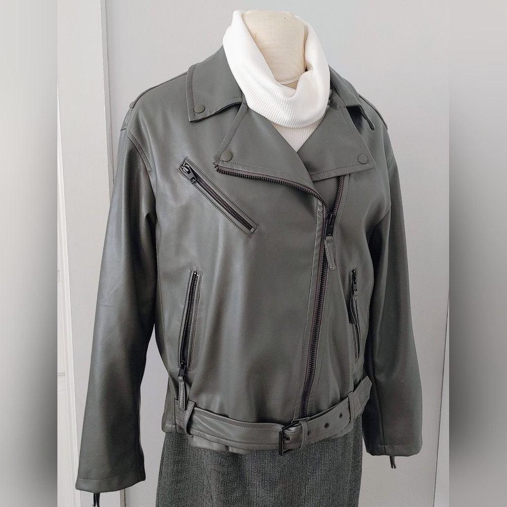 American Eagle Faux Leather Moto Jacket | Medium Grey | Size M/L